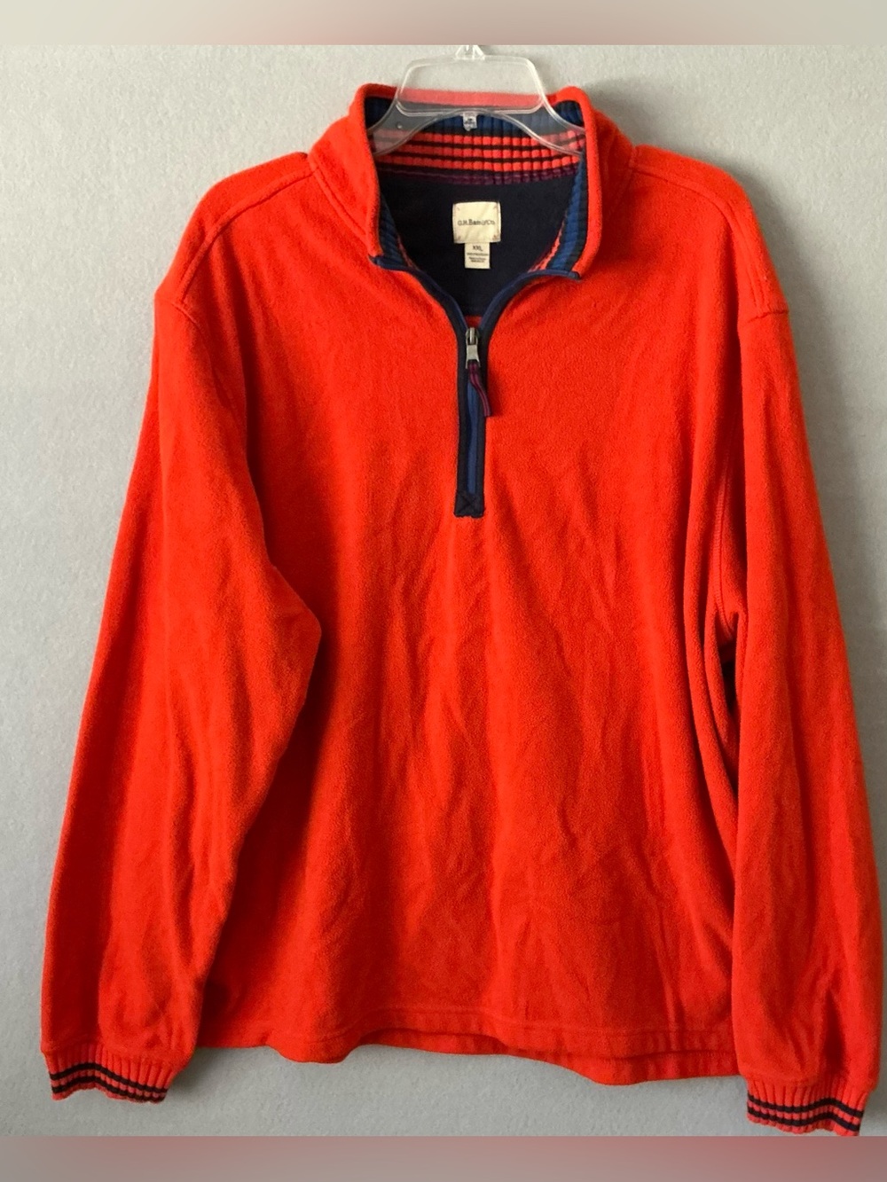 GH Bass Men XXL Quarter Zip Fleece Pullover Orange Blue Mock Neck Gorpcore